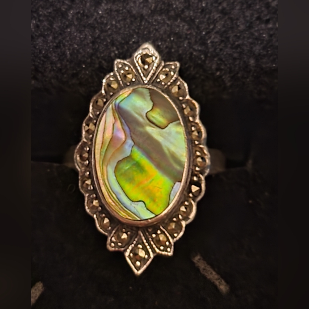 Vintage Sterling Silver abalone and marcasite ring